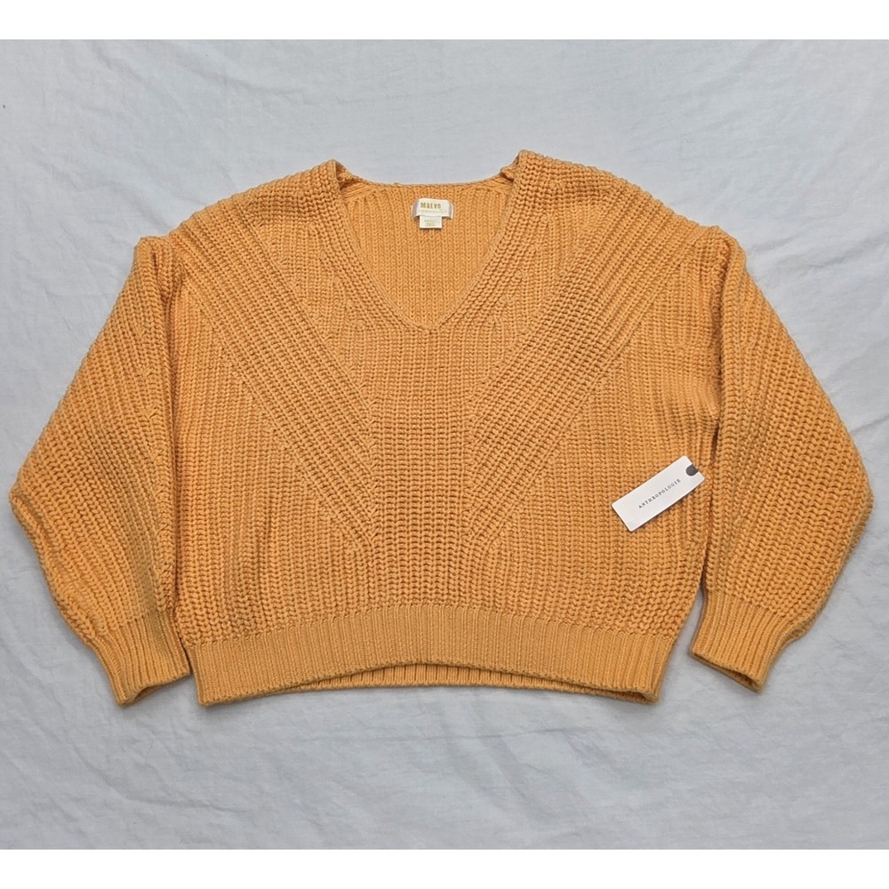 Maeve Anthropologie Orange Chunky Shaker Knit‎ V-Neck Sweater Small NWT